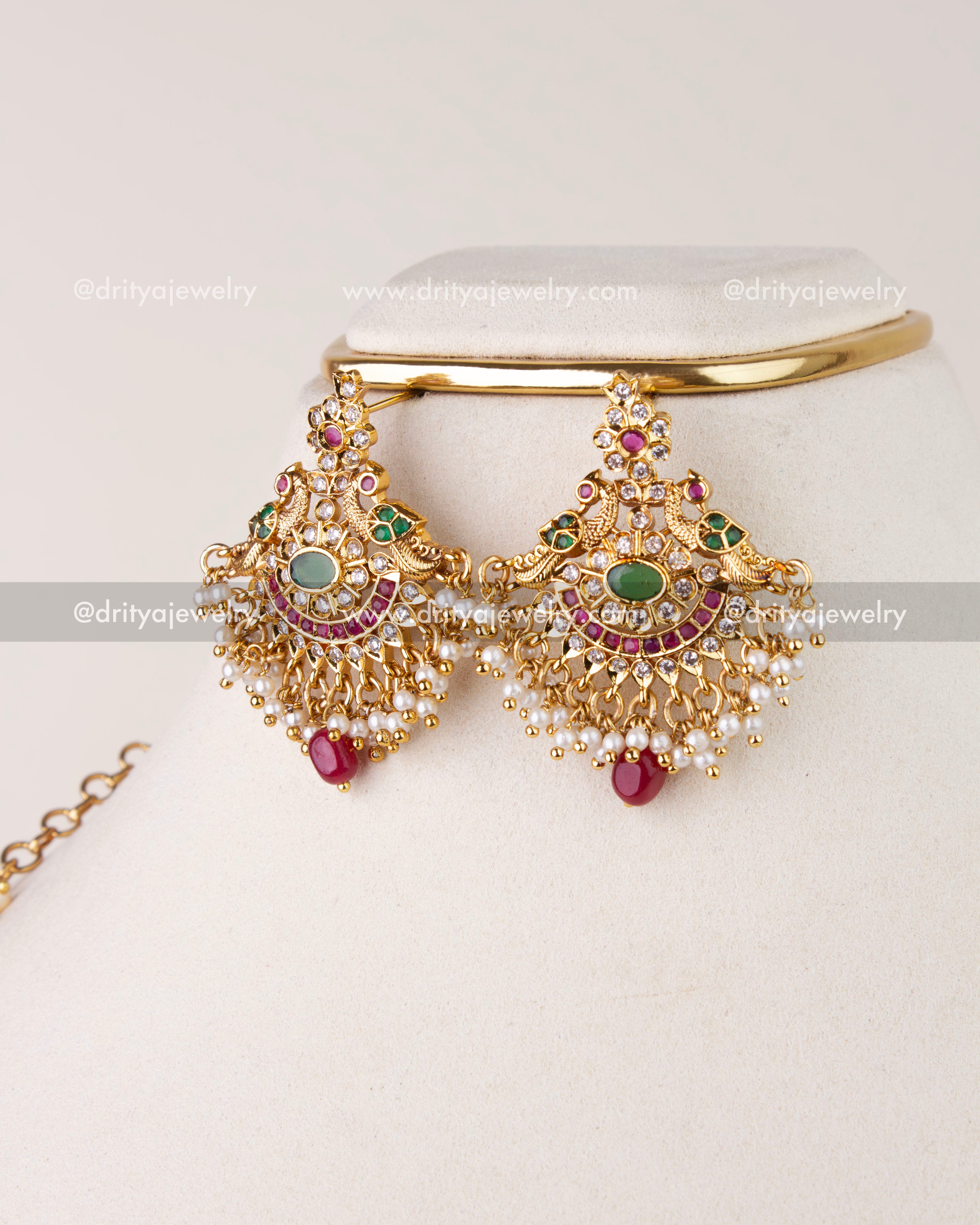 1261-R premium ruby and pearl dangler earrings close-up view