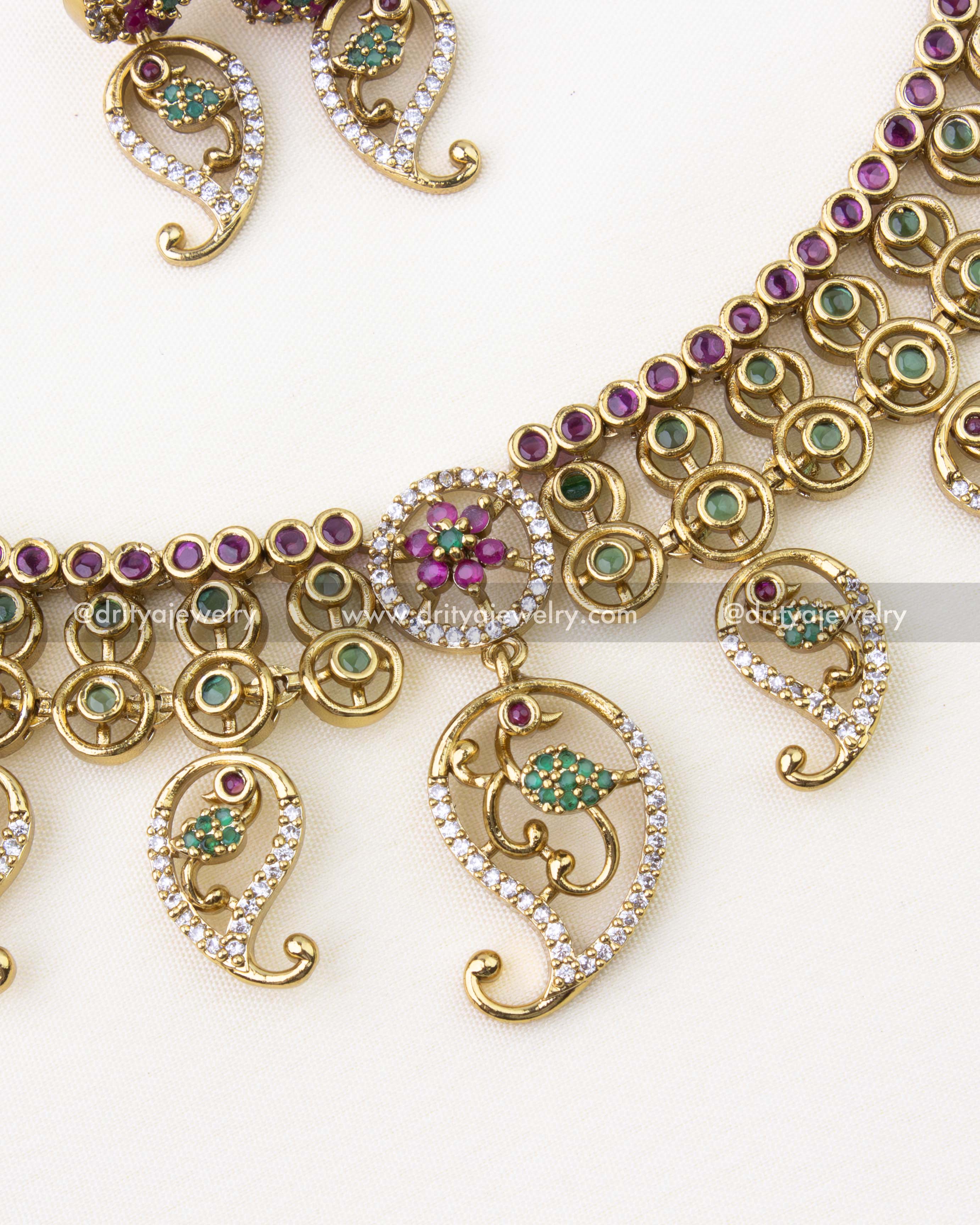 SKU 1290 centre portion of necklace with floral motif and large paisley pendant