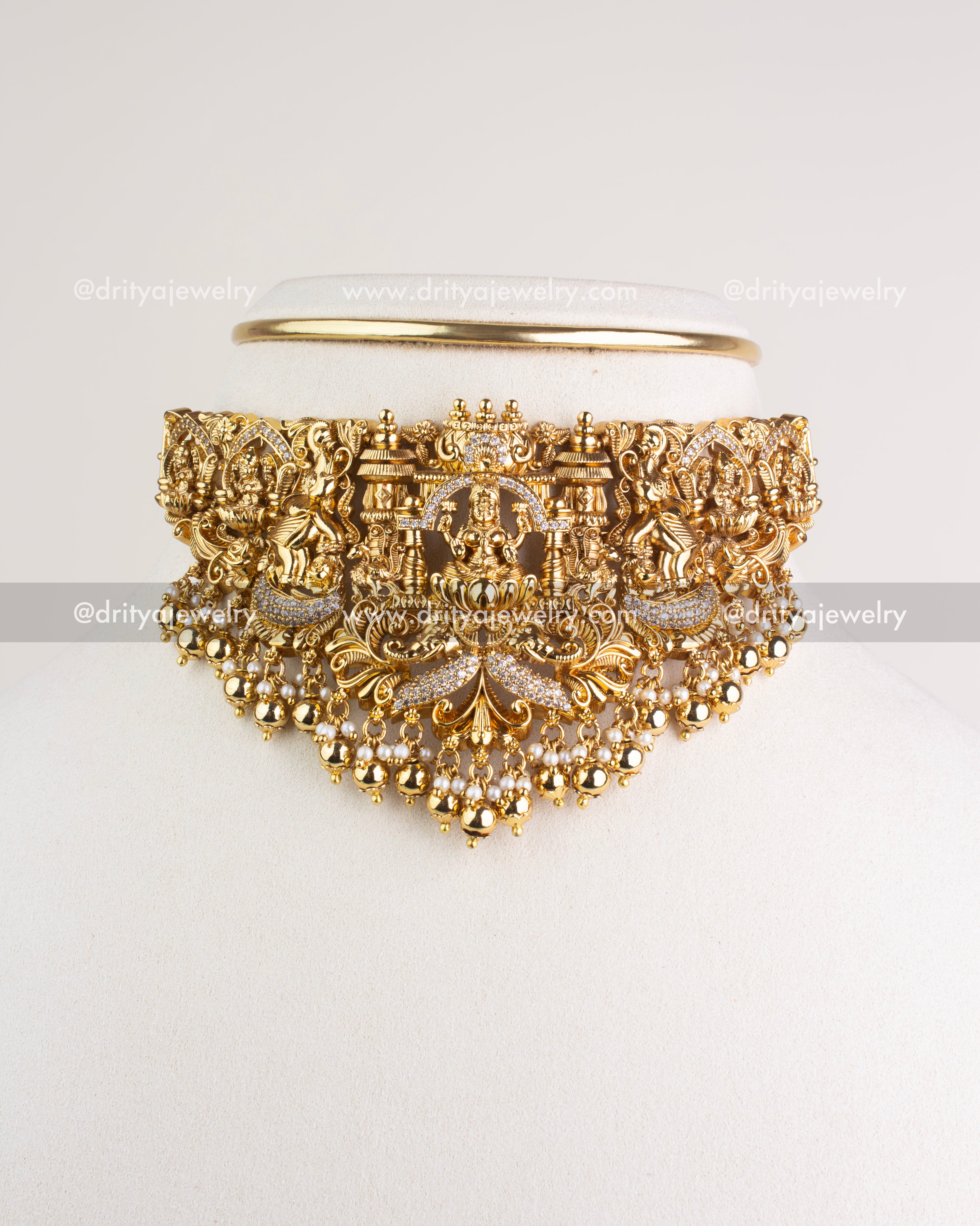 SKU 1128 Necklace Set full front view of temple-style bridal god idol choker