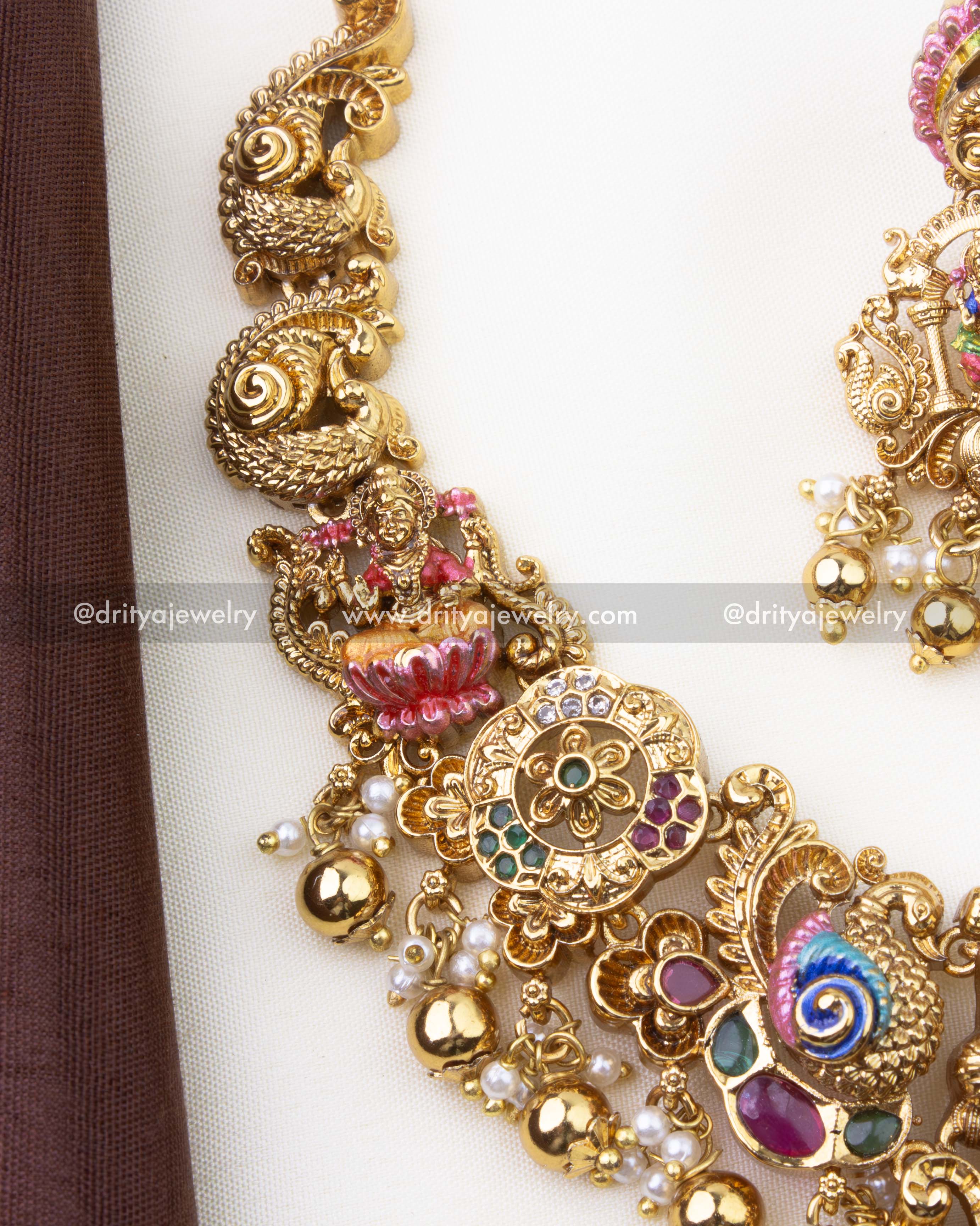 SKU 1280 side section of short temple necklace with nakshi links and bead drops
