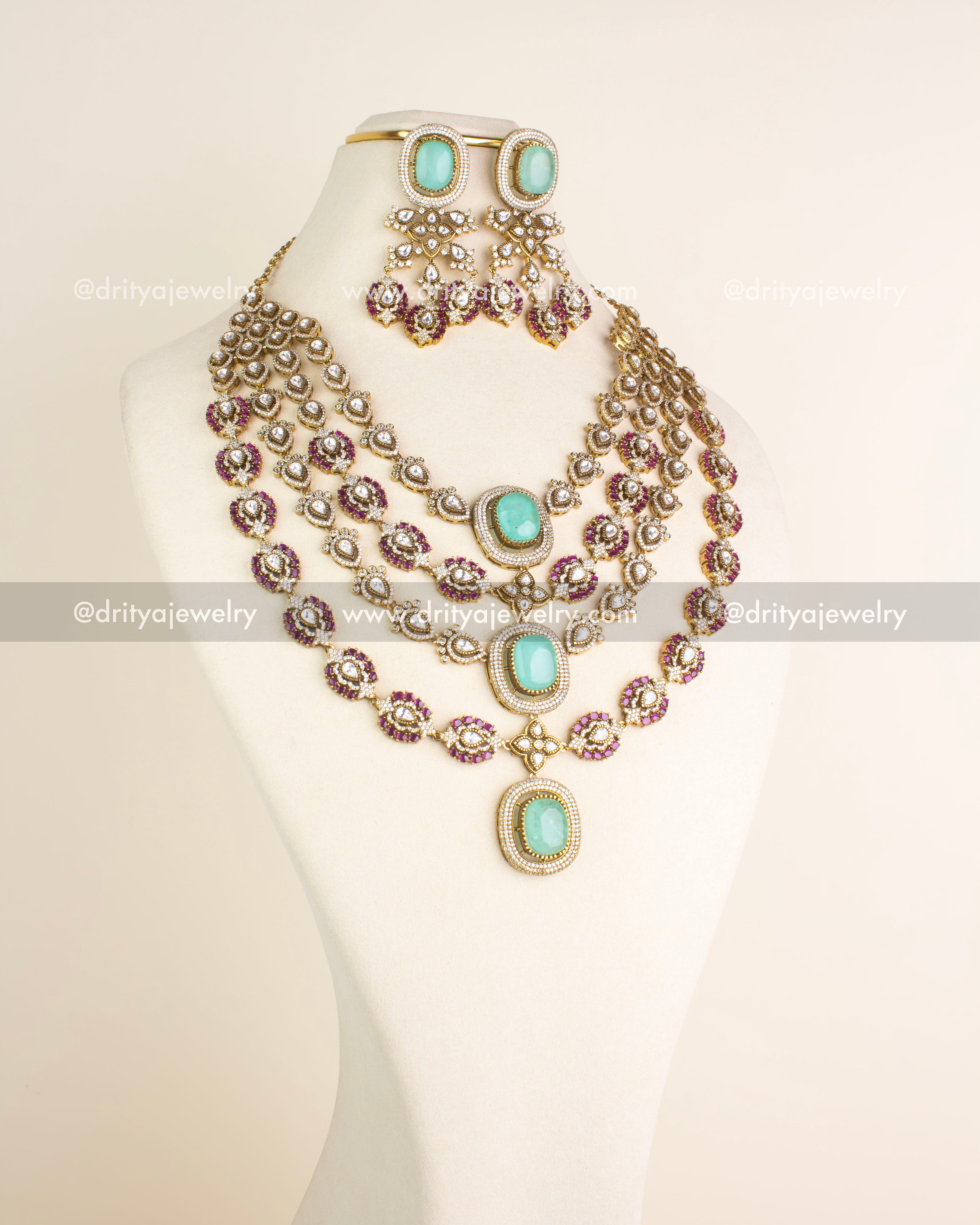 SKU 1131 Necklace Set full front view on bust with matching earrings and bangles