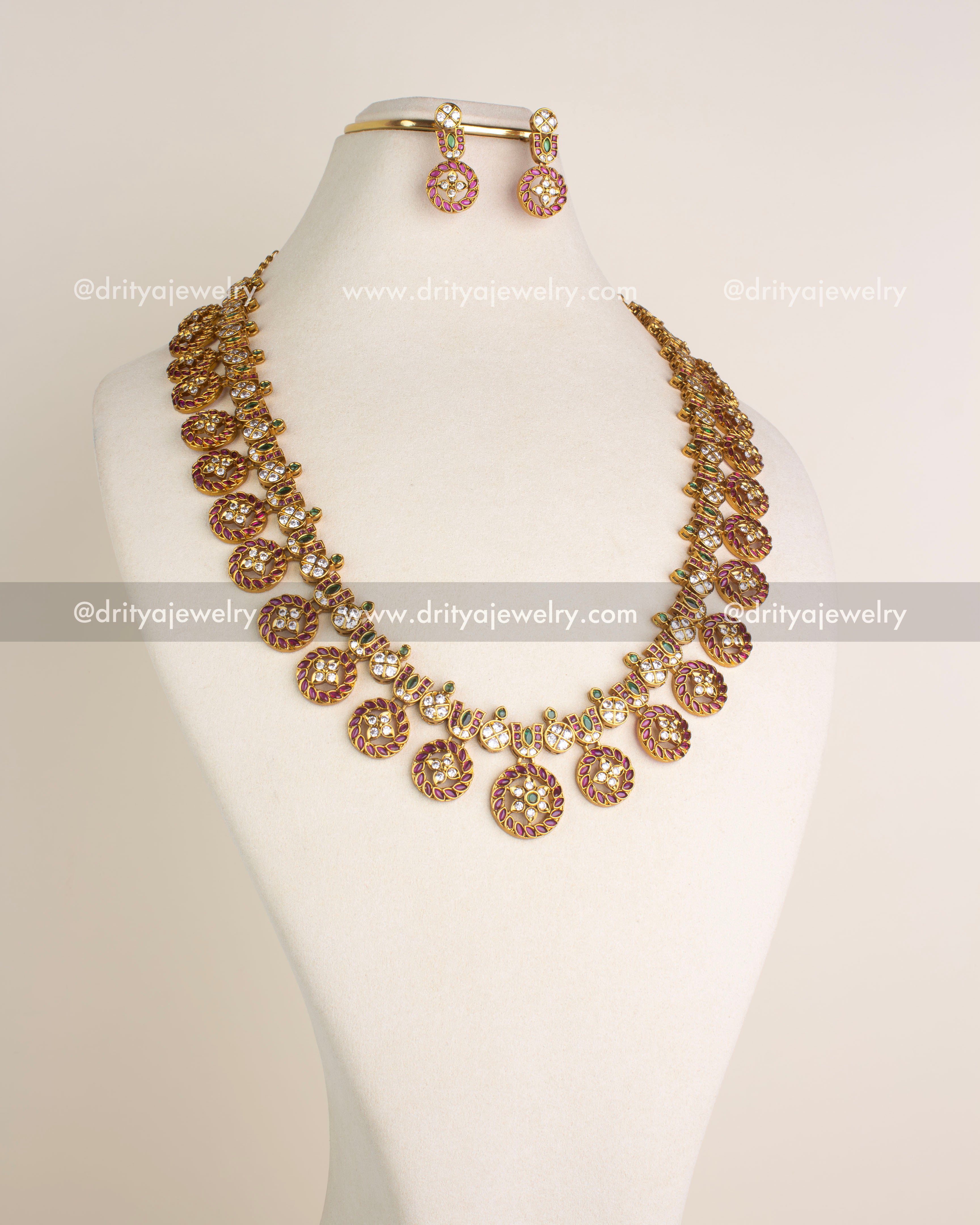 SKU 1158 Necklace Set full display of long necklace with matching earrings on bust
