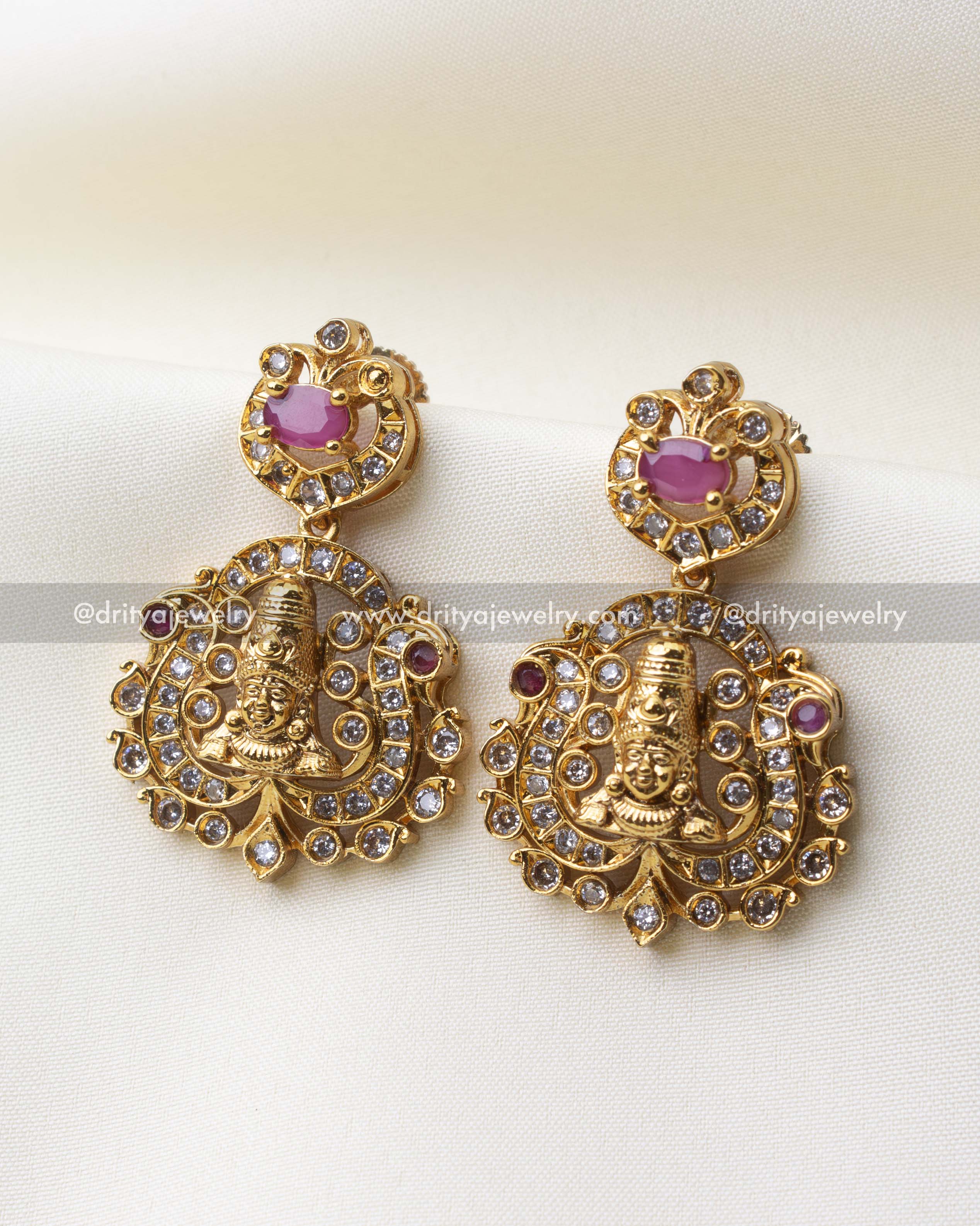 1223-R Venkateswara CZ earrings close-up front view