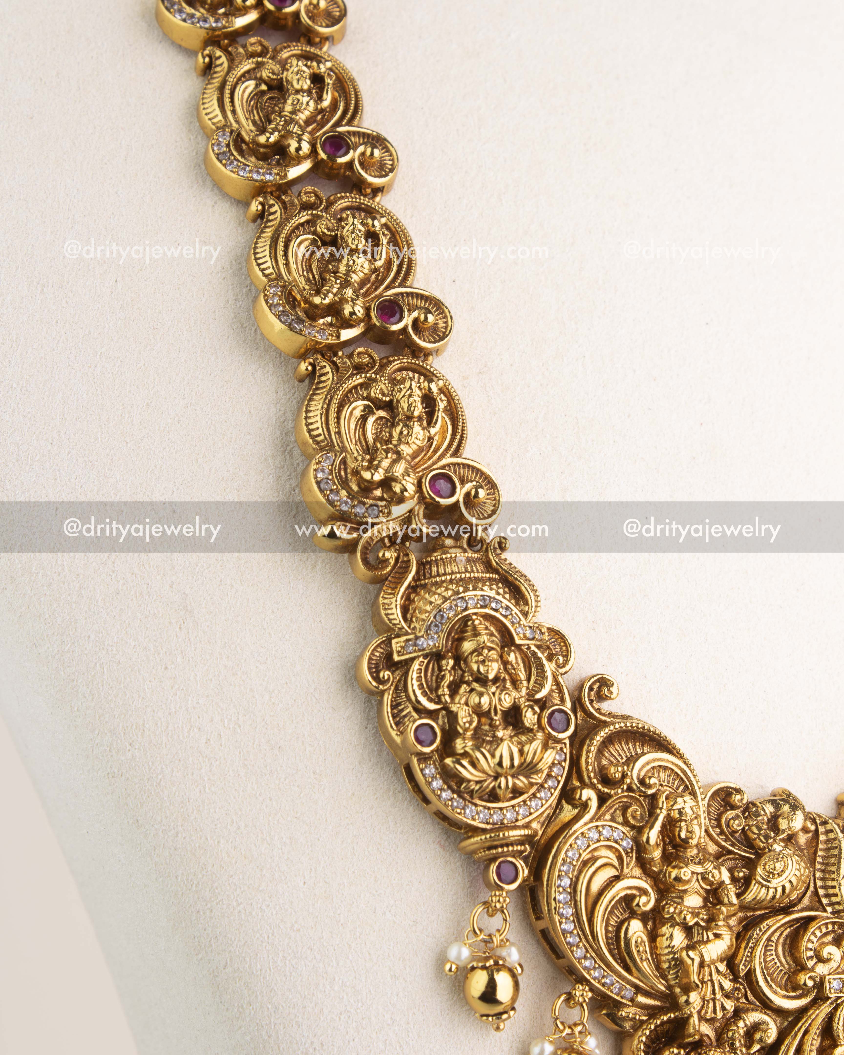 1176 Necklace Set close-up of side links with deity motifs and stone-studded accents