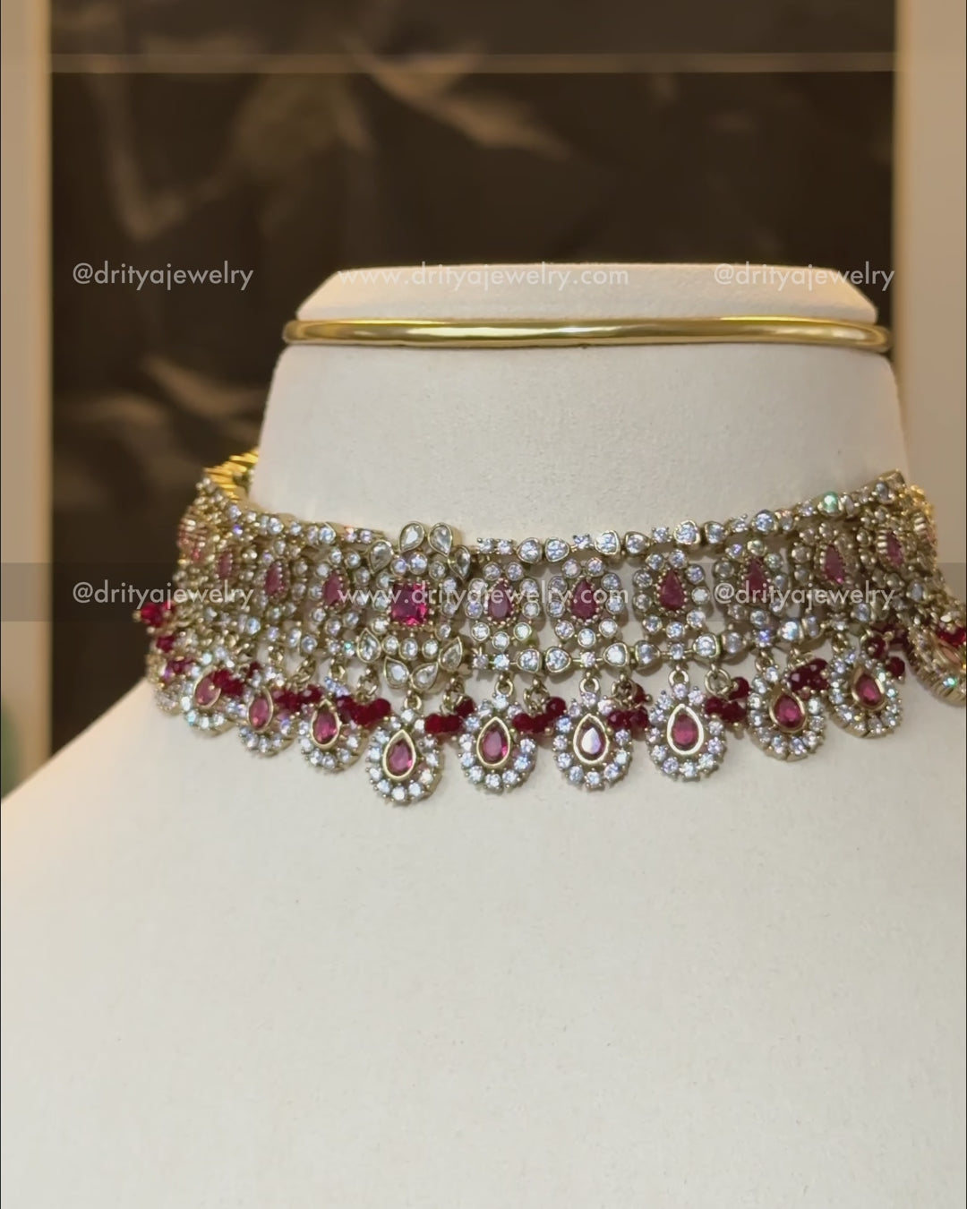 Premium Victorian Choker Necklace Set - Ruby Red