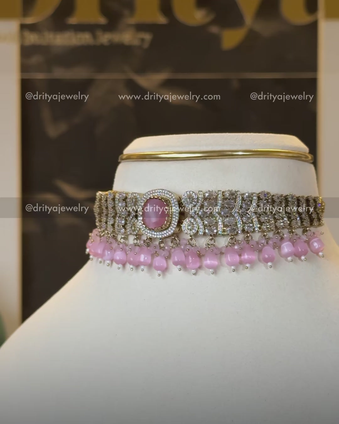 Premium Victorian Choker Set with Blush Pink Bead Drops