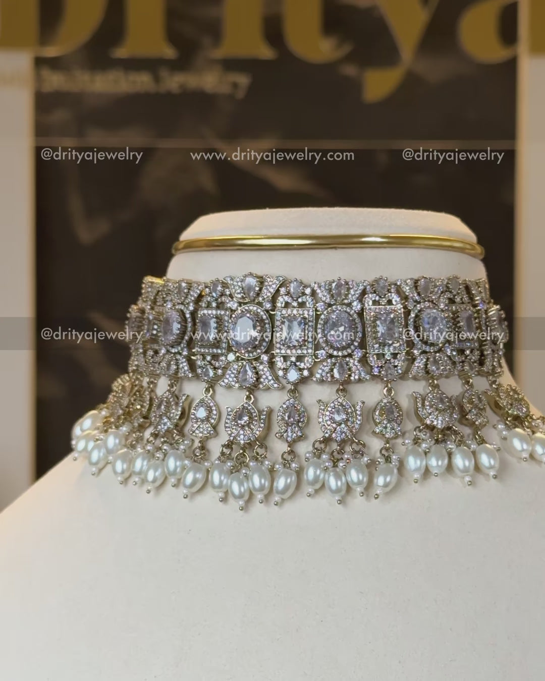 Bridal Choker Set Diamond-Like with AD Stones and Earrings