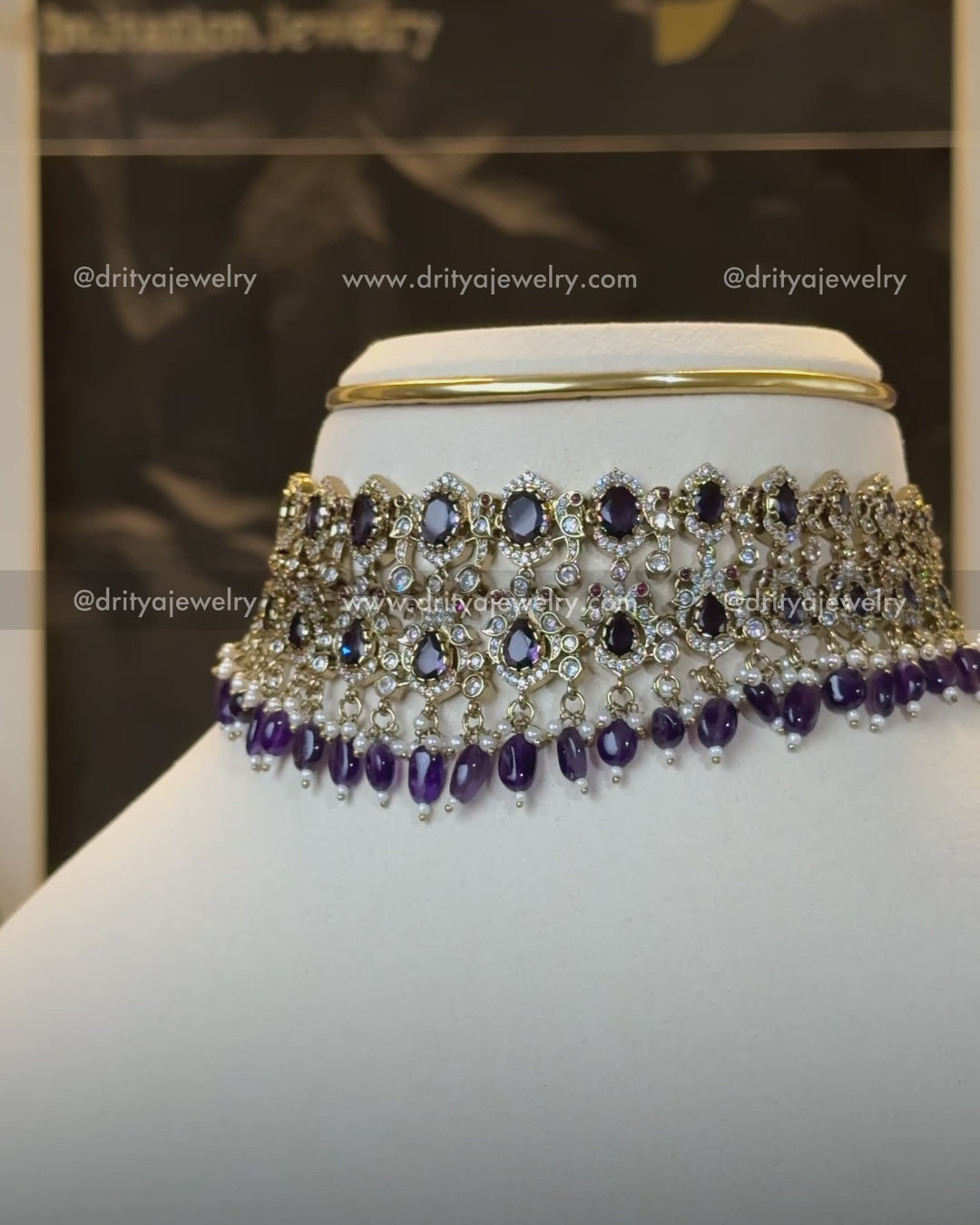Premium Victorian Choker Set with Royal Purple Bead Drops