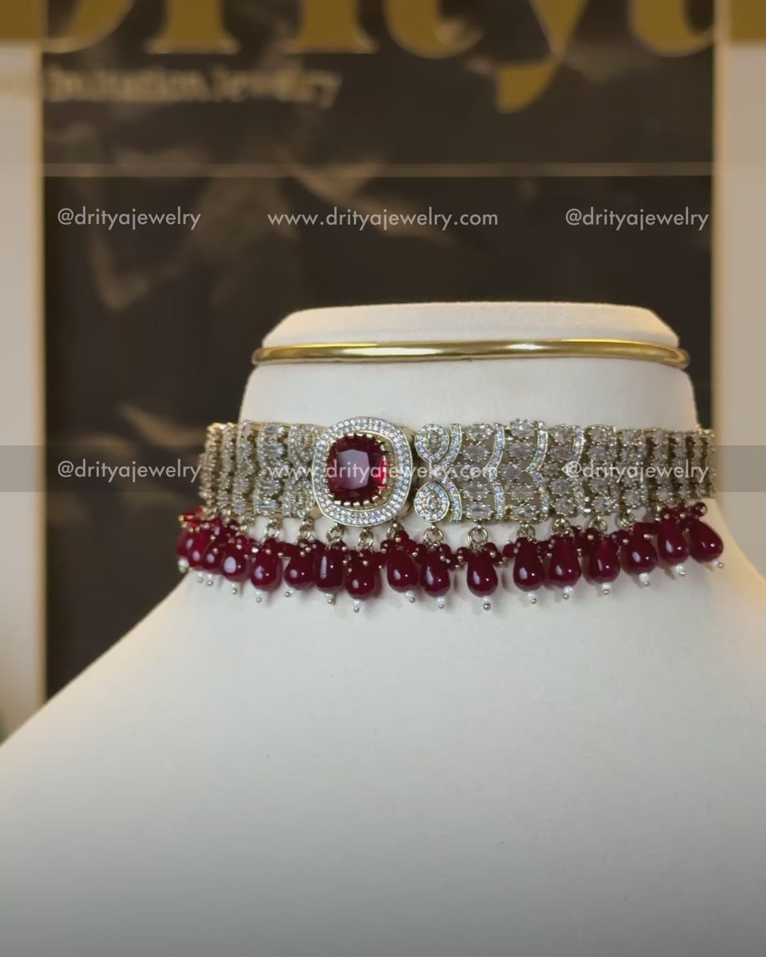 Premium Victorian Choker Set with Ruby Red Bead Drops