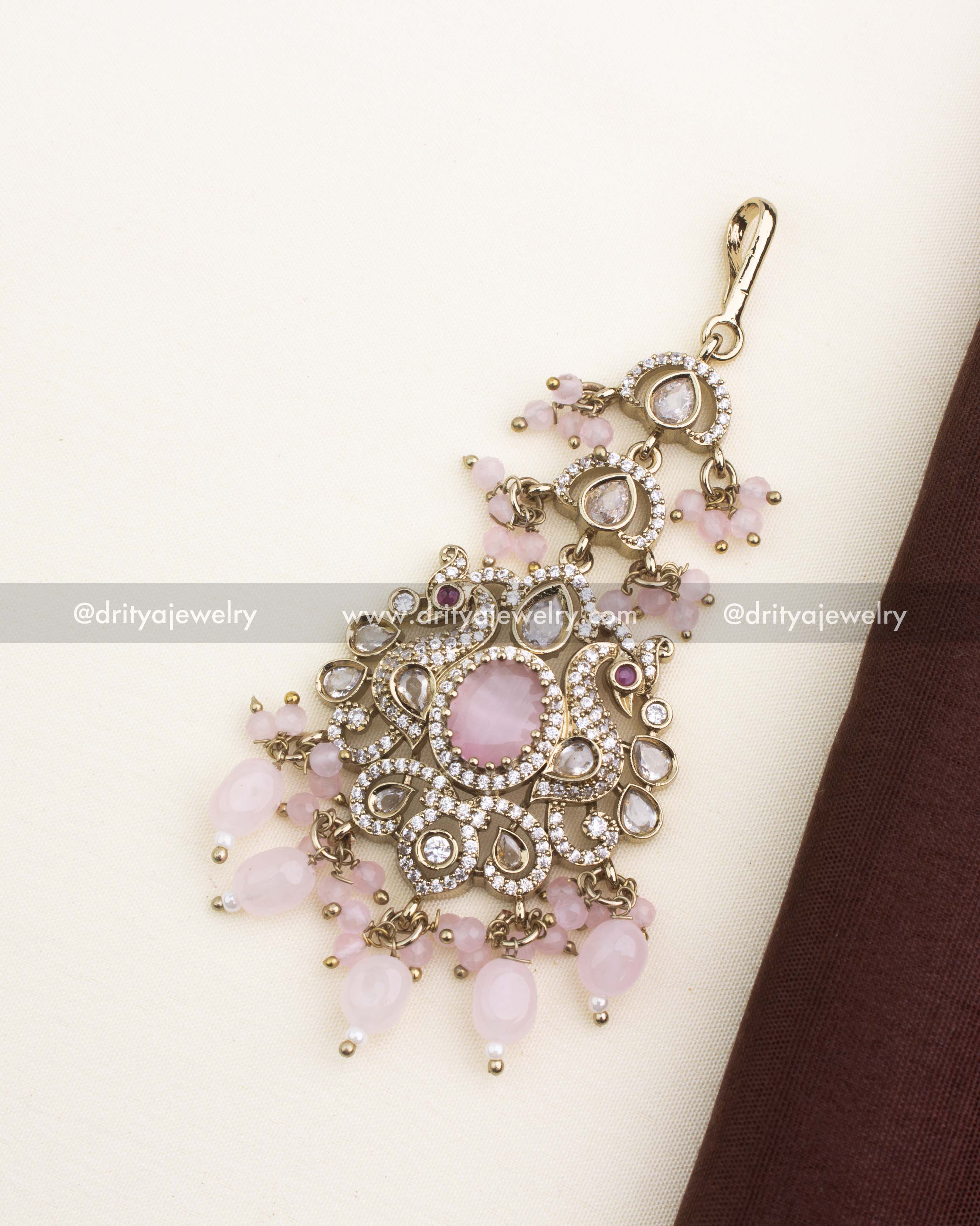 Premium Victorian Bridal Maang Tikka - Blush Pink