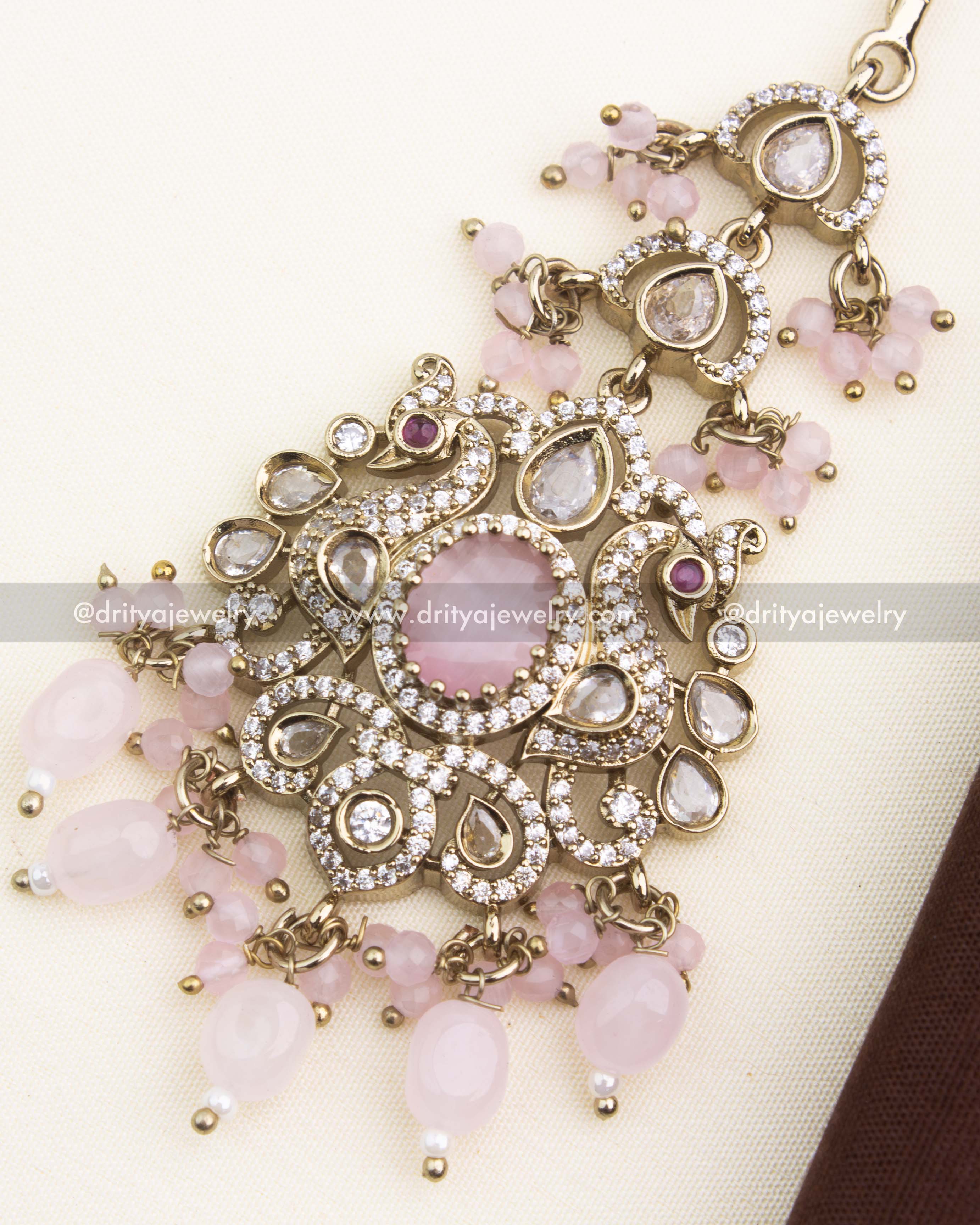 Premium Victorian Bridal Maang Tikka - Blush Pink