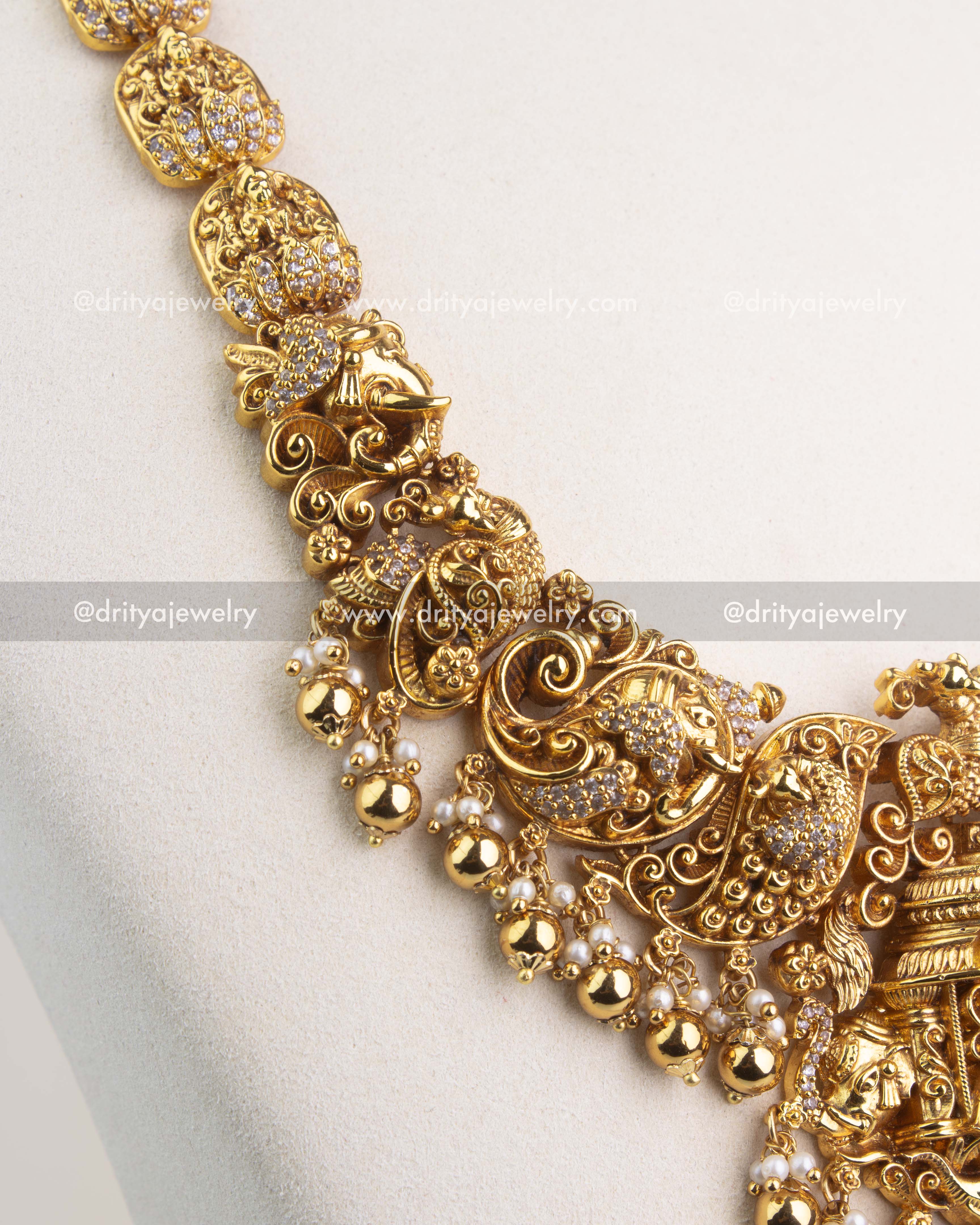 Premium Temple Long Necklace Set with Nakshi Detailing