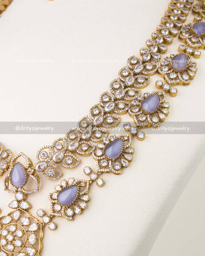 Cushion cut purple stones with CZ halo in Victorian gold polish necklace