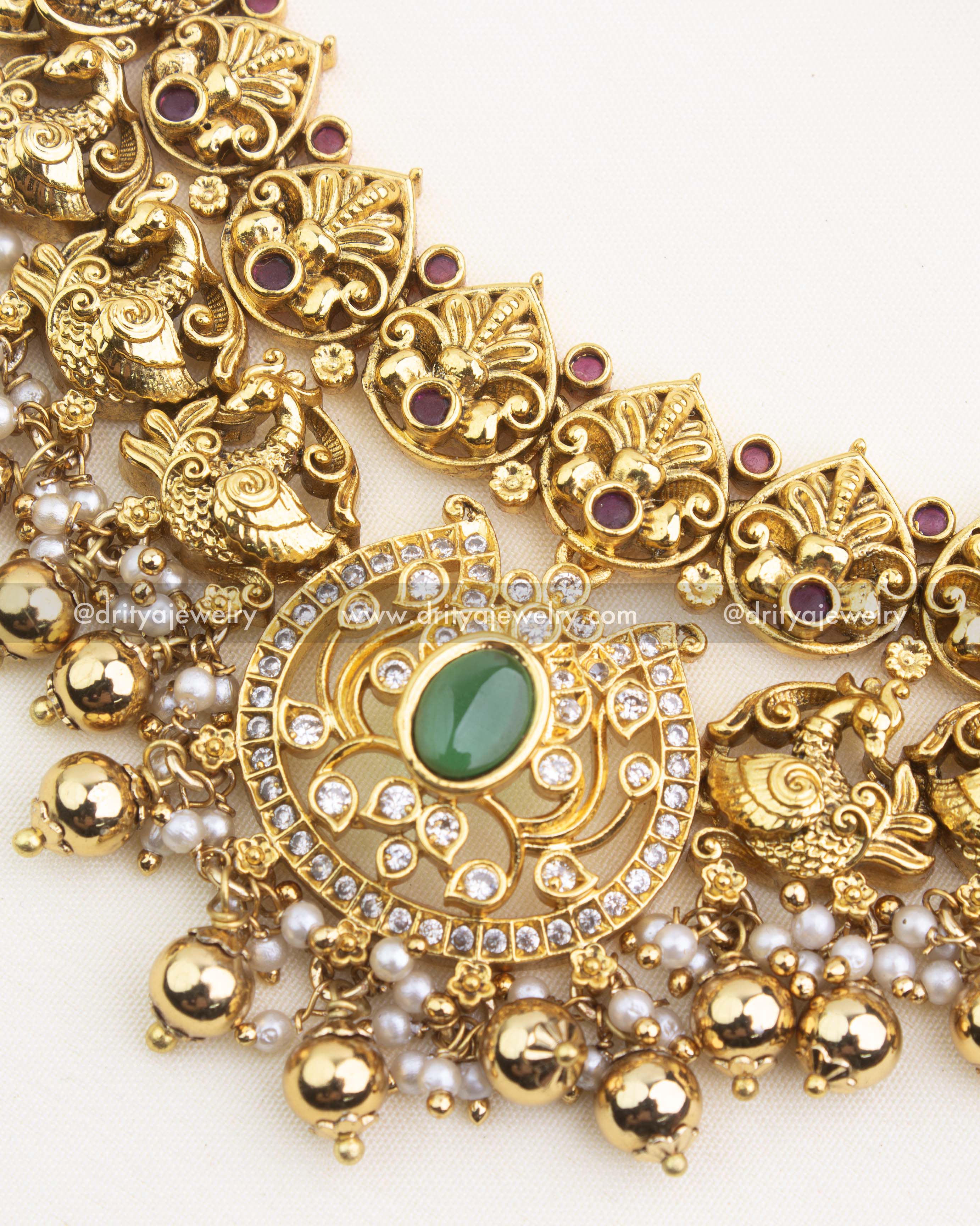 Premium Antique Peacock Short Necklace Set