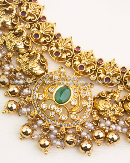 Premium Antique Peacock Short Necklace Set