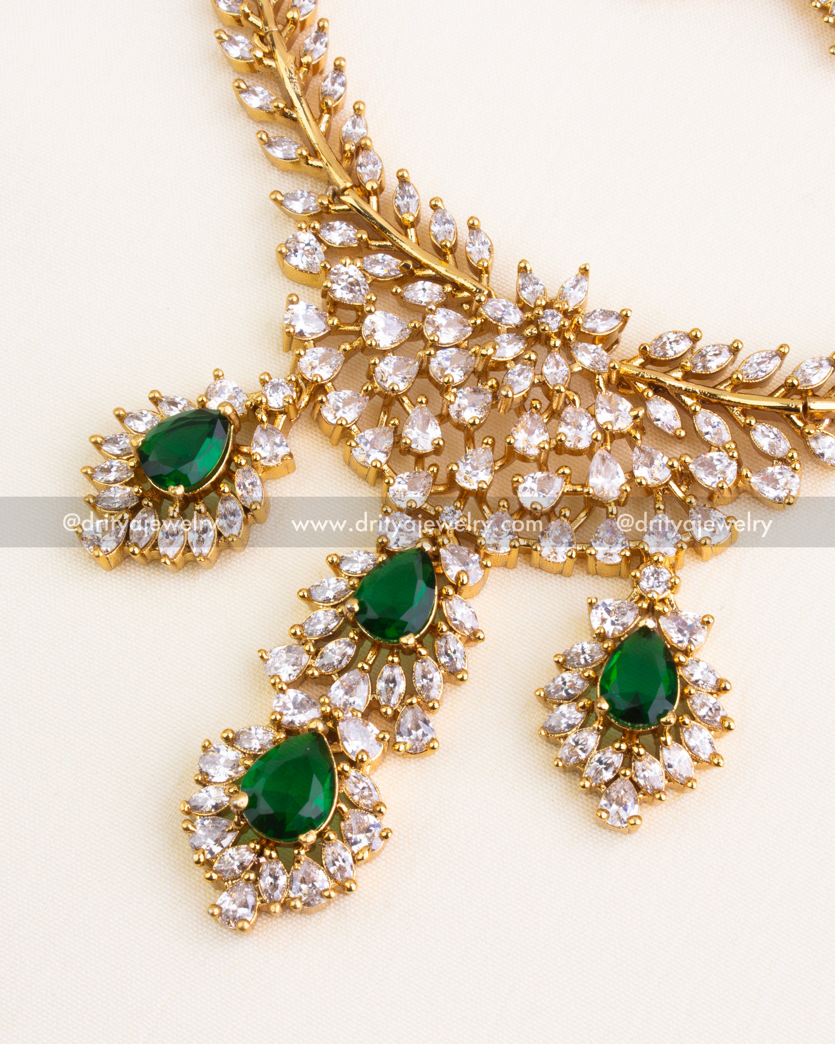 Emerald Green CZ Short Necklace Set with Gold Finish