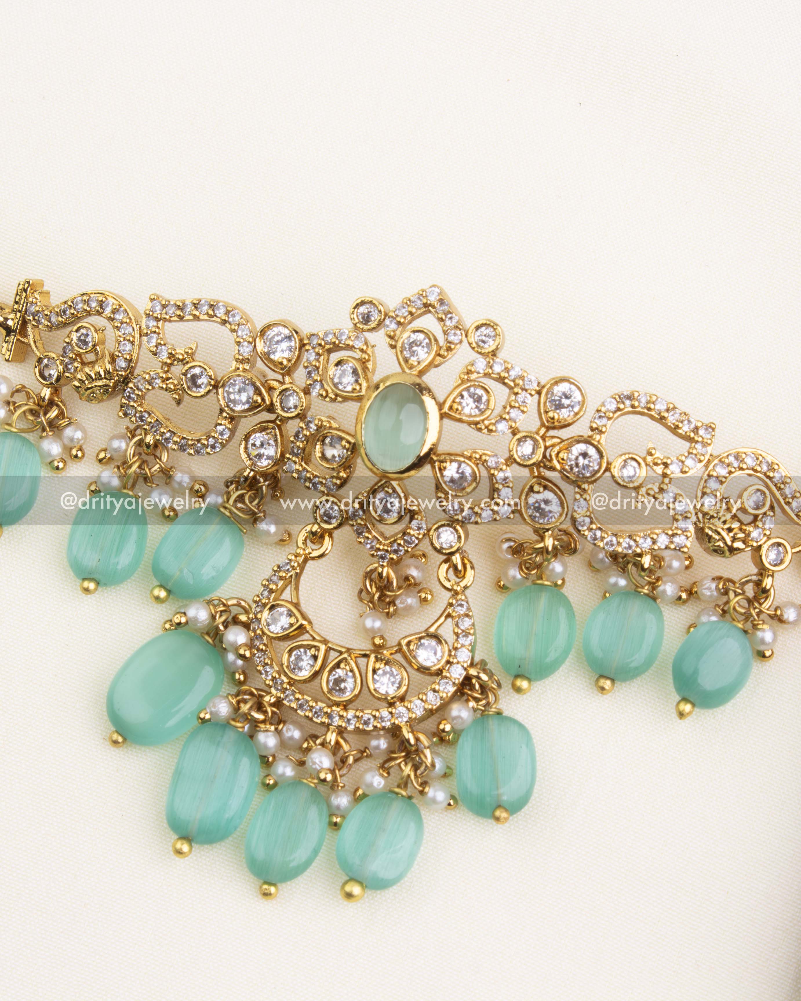 Premium Gold-Plated Choker Set with Mint Green Beads