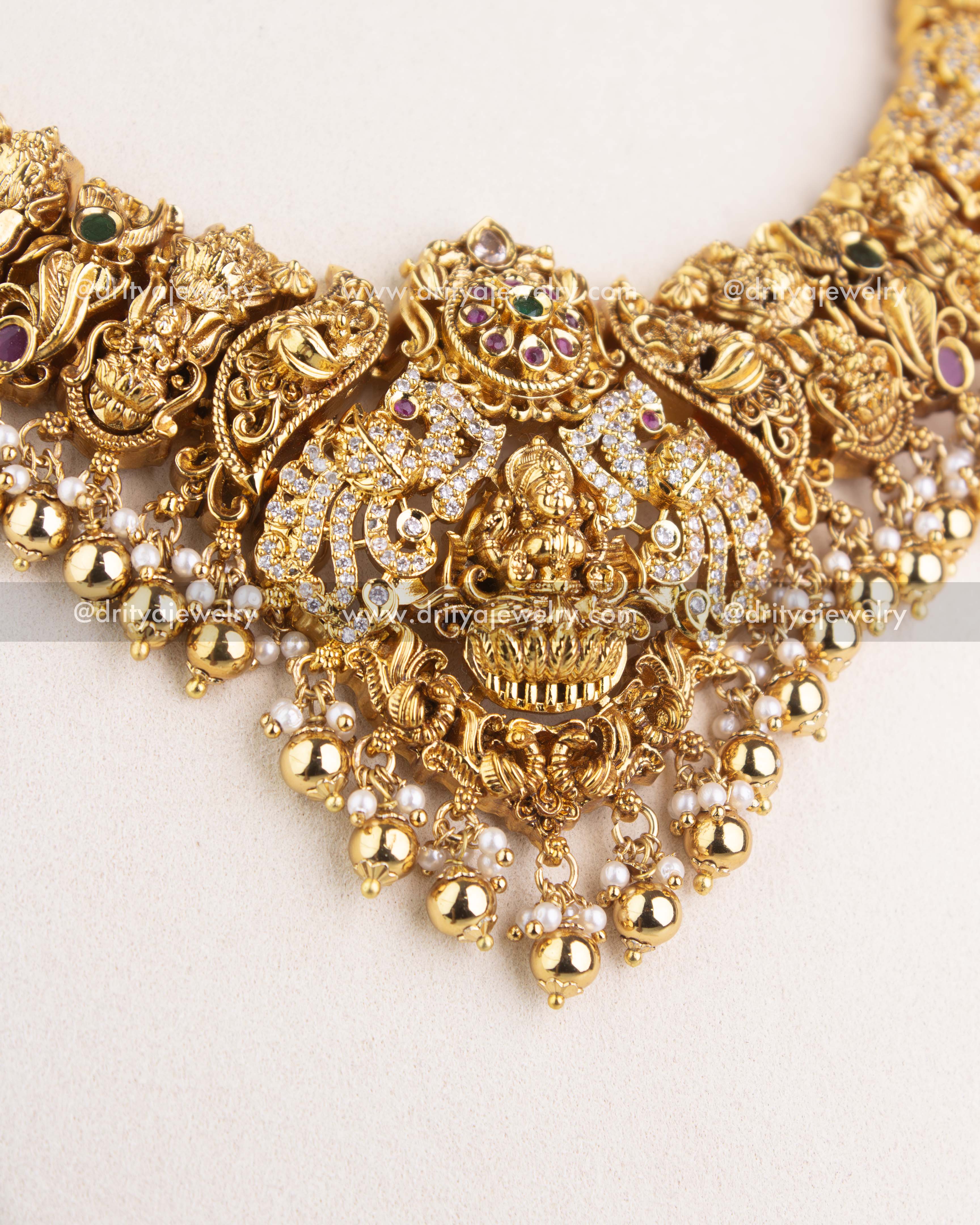 Premium Nakshi Short Necklace Set with Lakshmi Motif