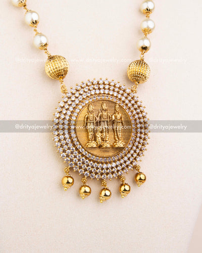 Premium Pearl Beads Necklace with Ram Parivar Pendant