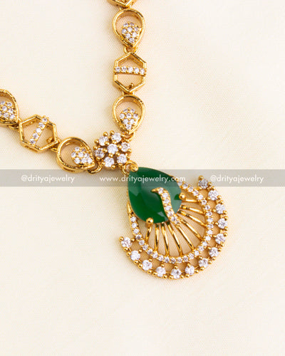 Peacock pendant in green stone with white CZ detailing