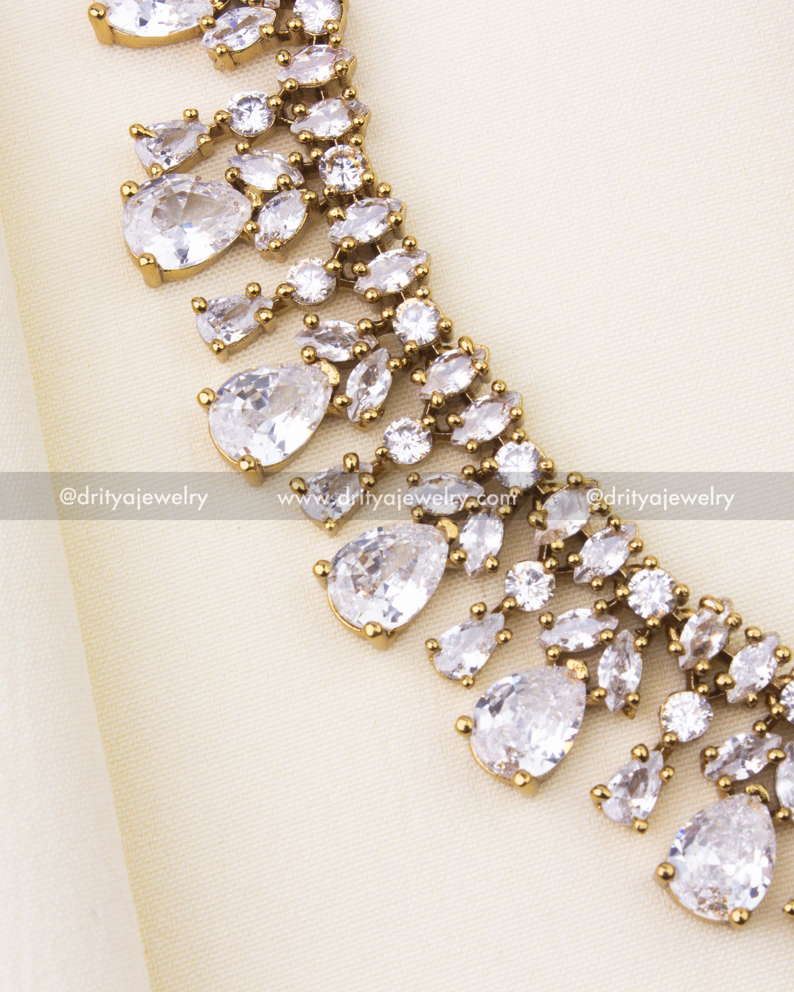 Detailed view of cascading stone arrangement in necklace