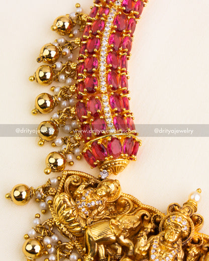 Ruby stones with CZ line work and pearl hangings [Stone Detail Close-Up