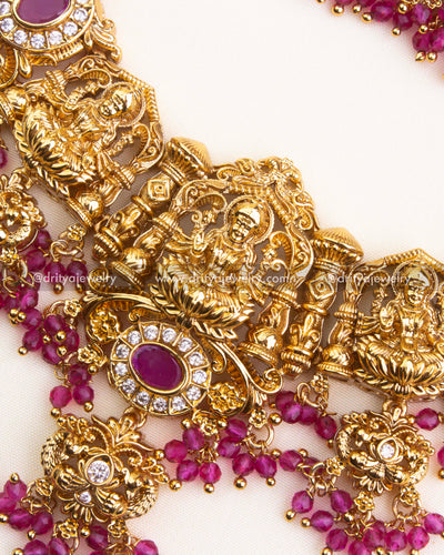 Premium Nakshi Temple Short Necklace with Ruby Red Beads