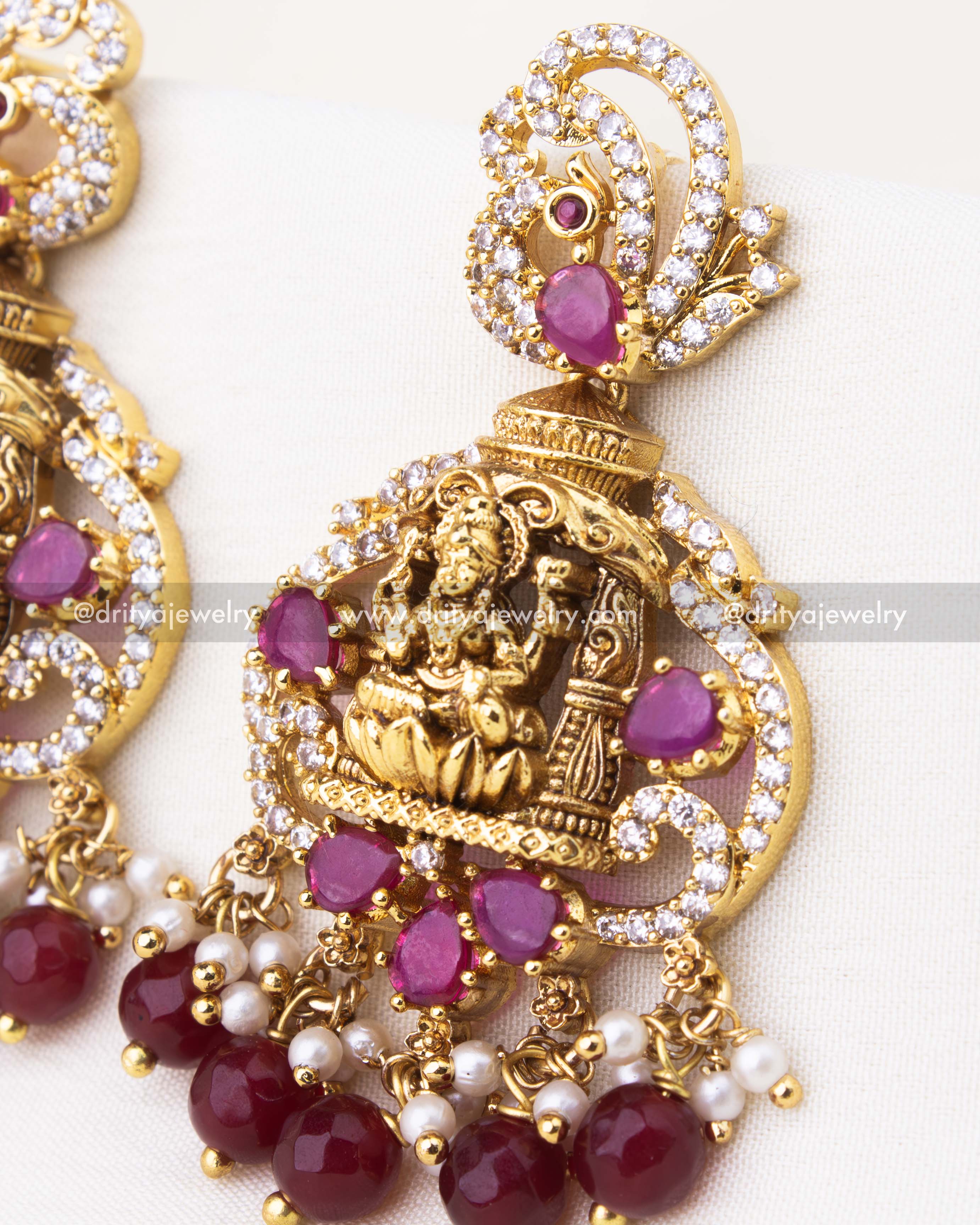 Premium Temple Danglers with Red Stones and Pearl Detailing