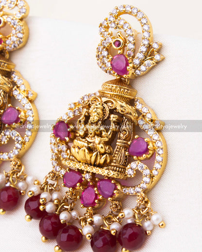 Premium Temple Danglers with Red Stones and Pearl Detailing