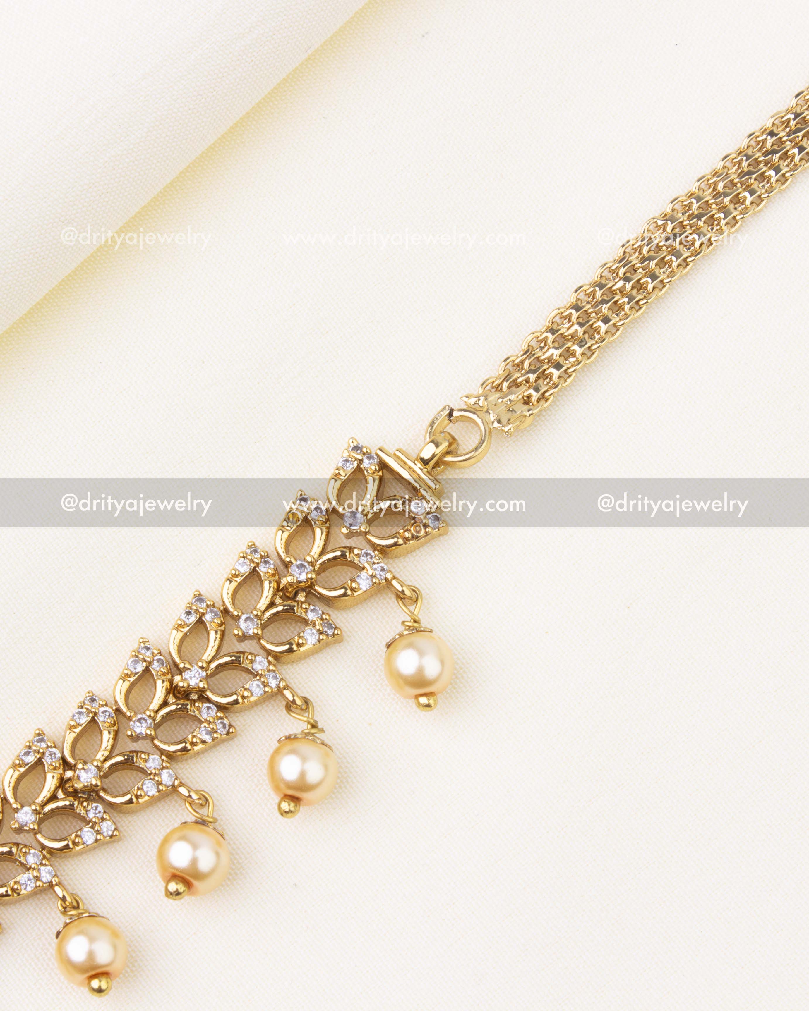 Premium CZ Hip Chain with Pearl Drops and Ruby Center