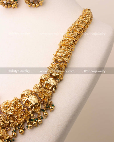 Premium Nakshi Temple Necklace Set with Reversible Pendant