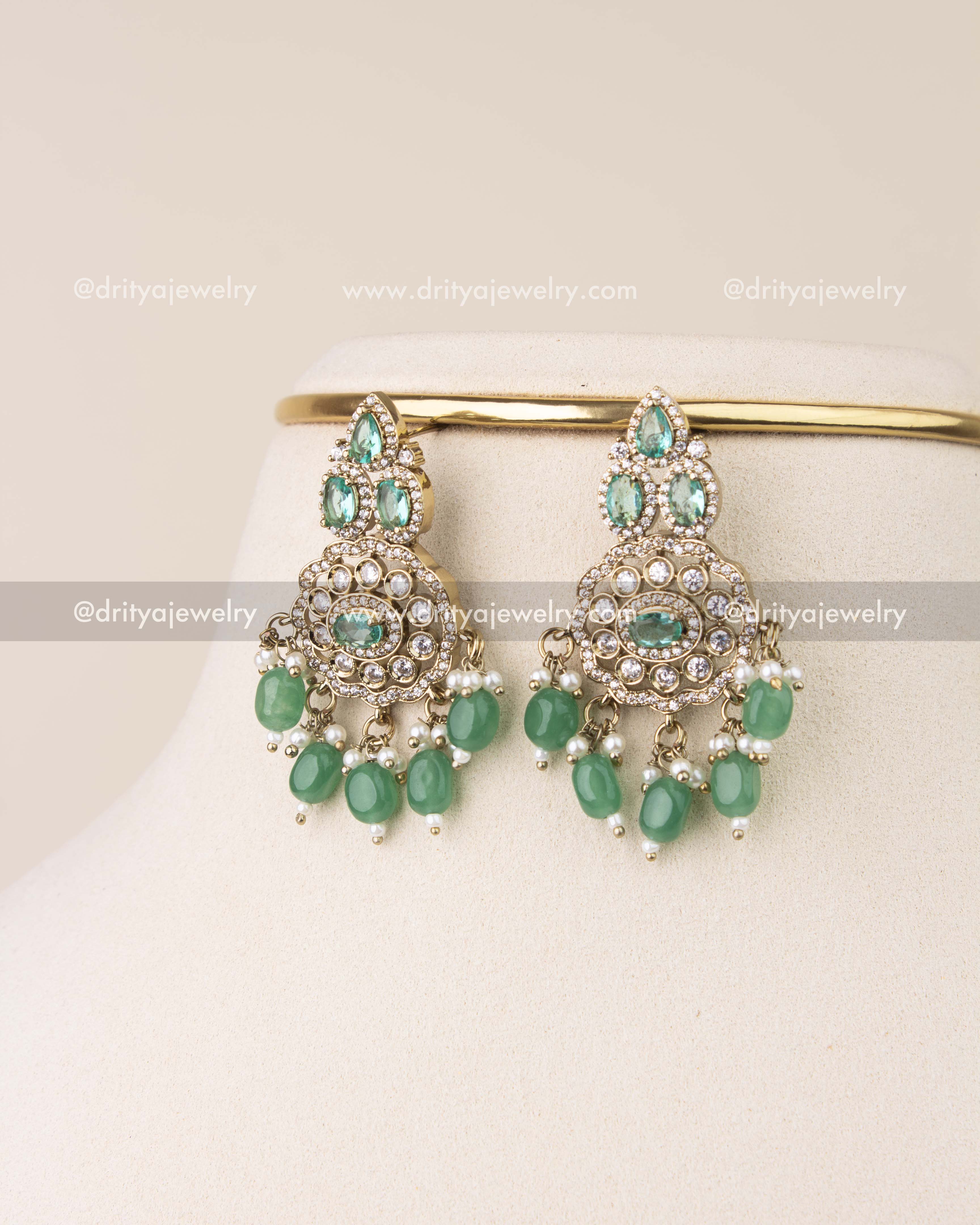 Victorian emerald earrings with pearl accents and emerald bead hangings