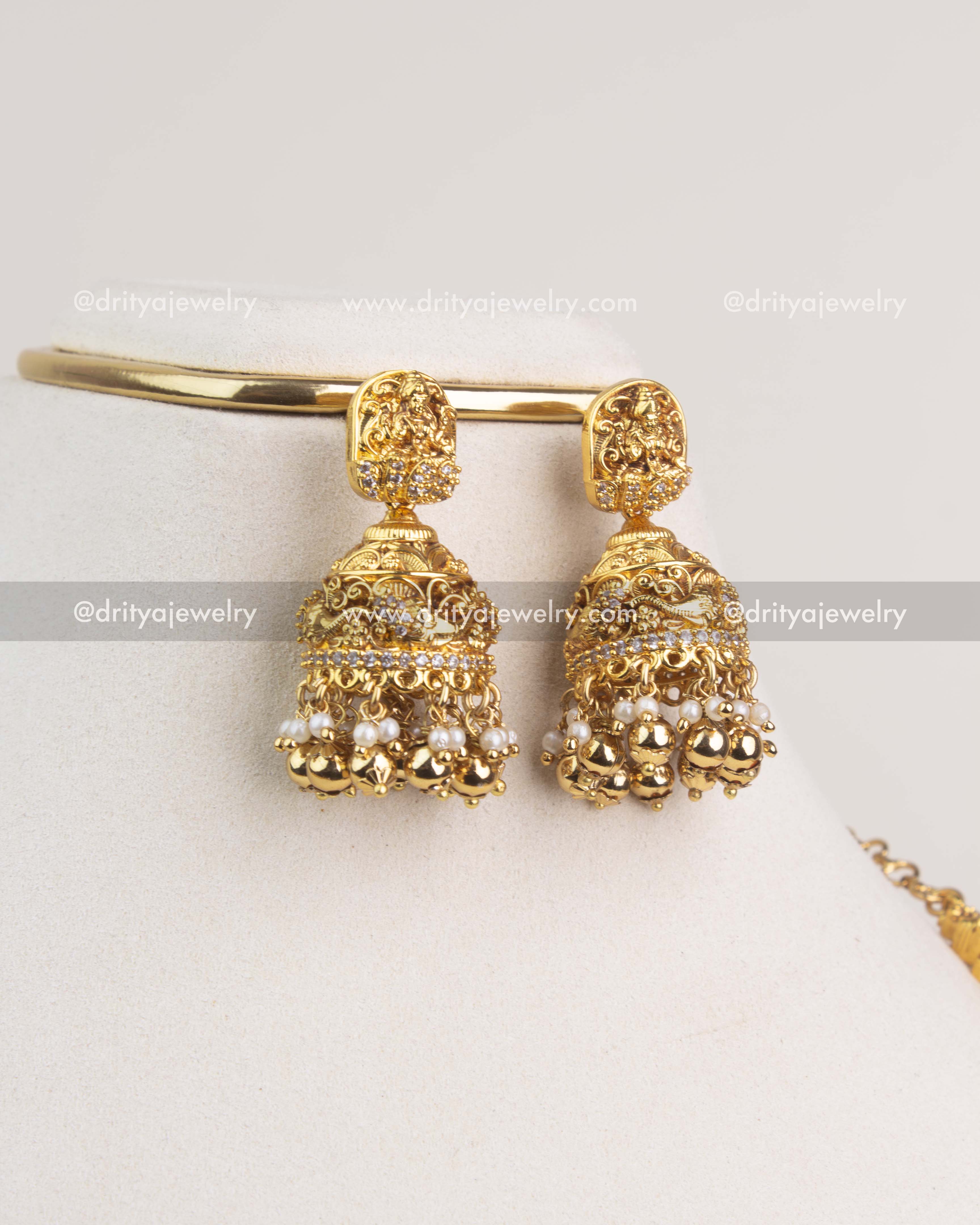 Premium Temple Long Necklace Set with Nakshi Detailing