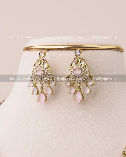 Victorian style earrings with blush pink stones and CZ detailing