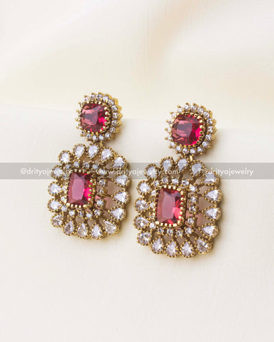 Premium Victorian necklace set with ruby red stones and matching earrings