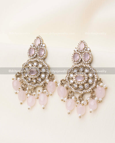 Matching Victorian earrings in blush pink stones with pearl drops from choker set