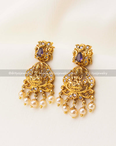 Premium Nakshi Temple Short Necklace - Purple Stones