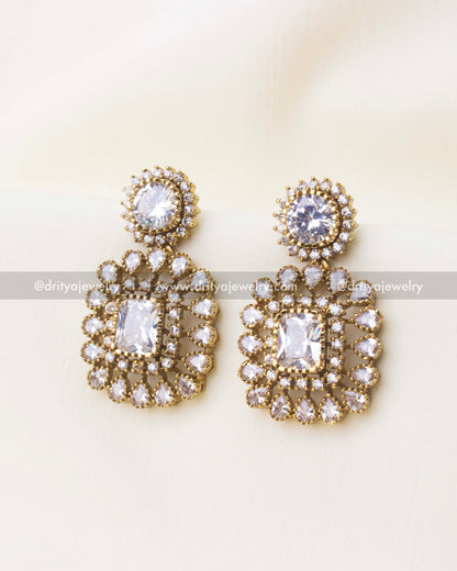 Premium Victorian necklace set with diamond white stones and matching earrings