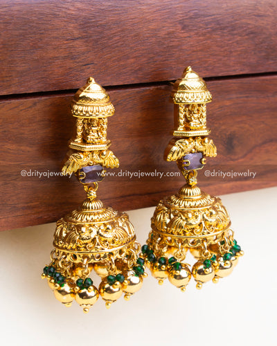 Nakshi Temple Long Necklace Set - Multicolor