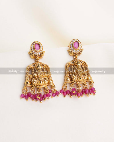 Premium Nakshi Temple Short Necklace with Ruby Red Beads