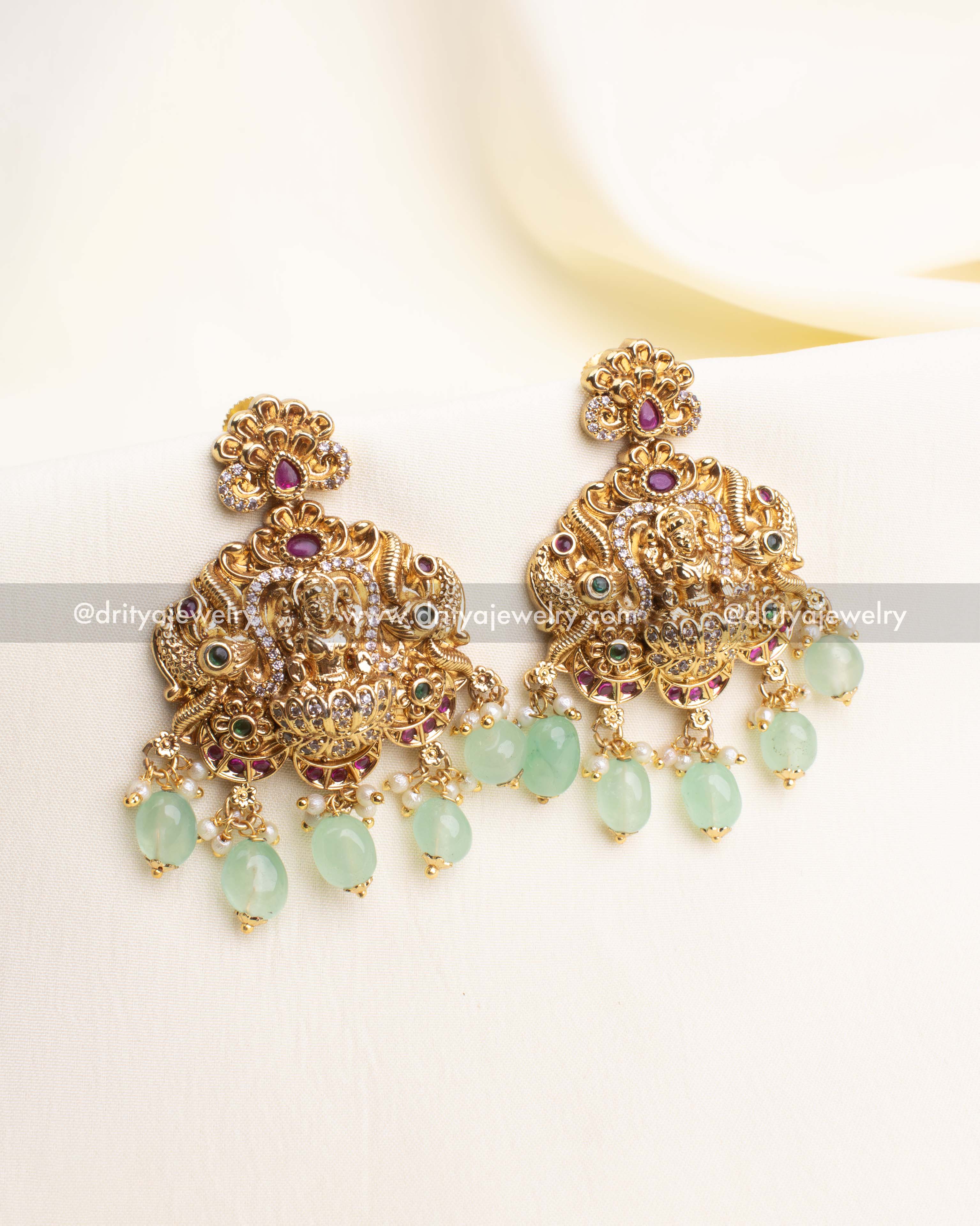 Premium Temple Danglers with Mint Beads