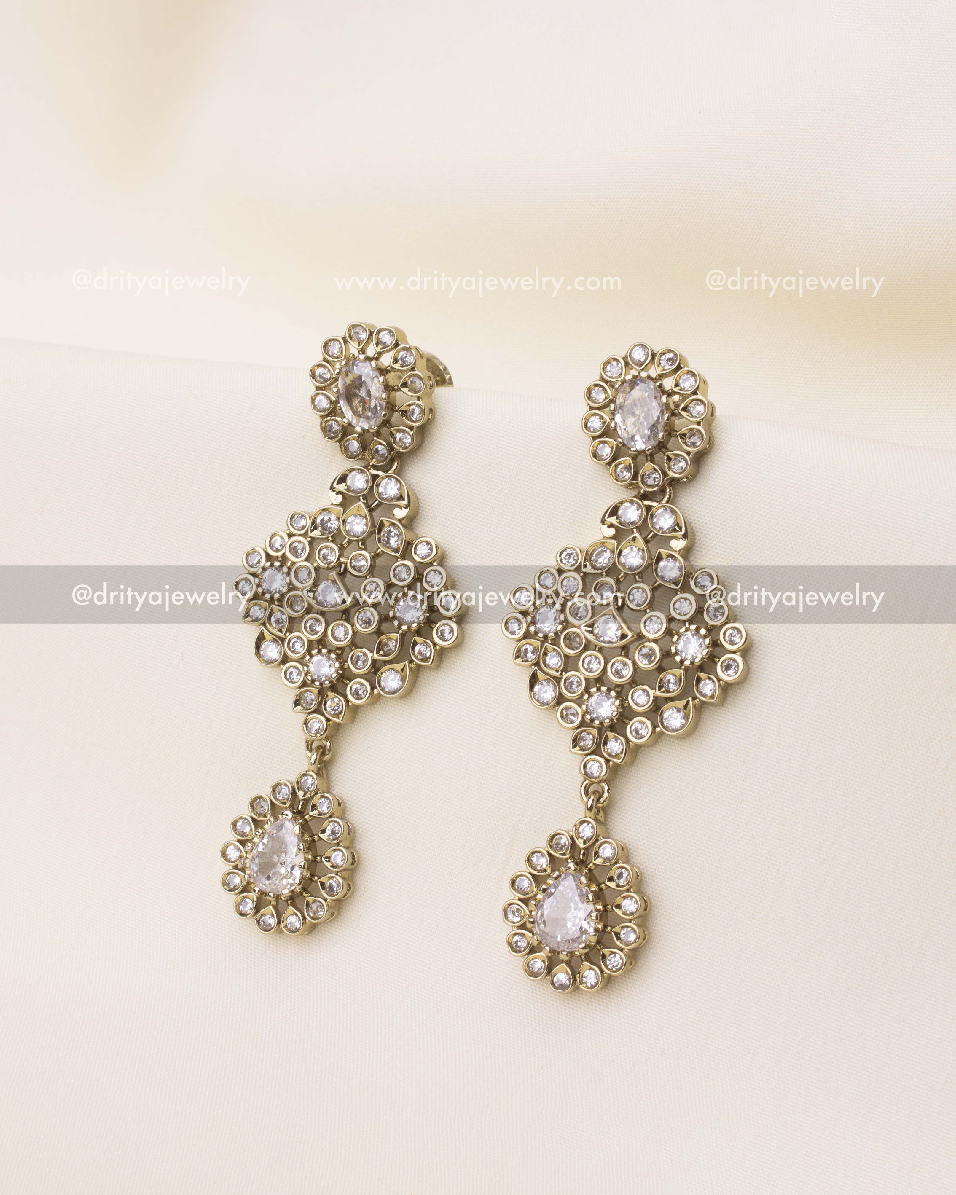 Diamond-look Victorian drop earrings with CZ stone detailing