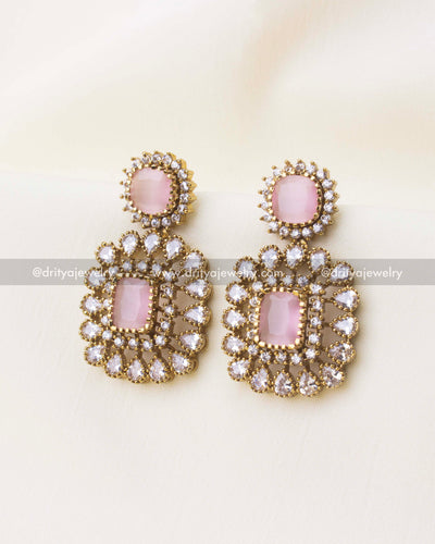 Premium Victorian short necklace set with blush pink stones and matching earrings