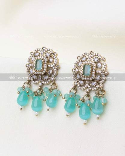 Matching Victorian mint earrings with bead hangings
