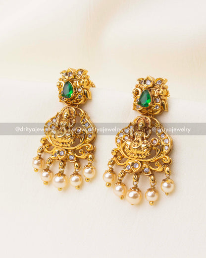 Premium Nakshi Temple Short Necklace - Emerald Green