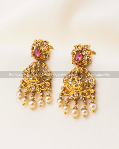 Premium Nakshi Temple Short Necklace - Ruby Red Stones