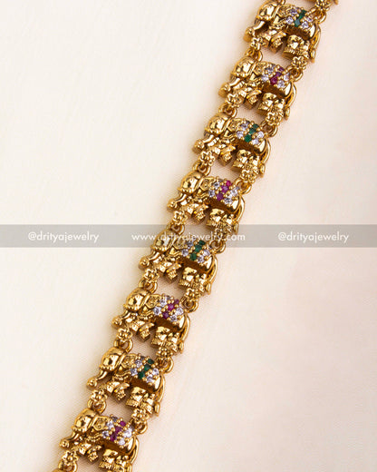 Close-up of Elephant Motif Chain with Multicolored CZ Stones - Symbol of Royal Heritage