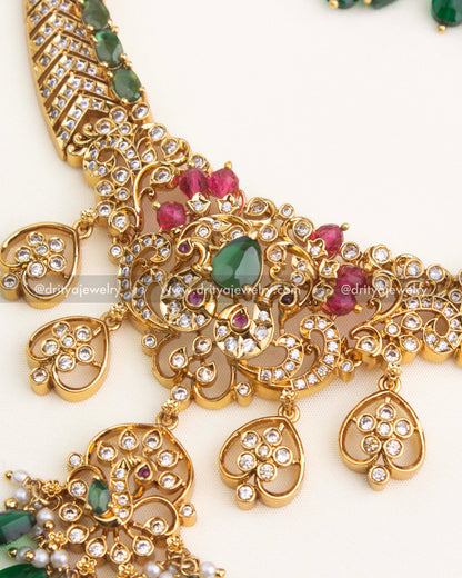 Premium Emerald Green AD Short Necklace Set