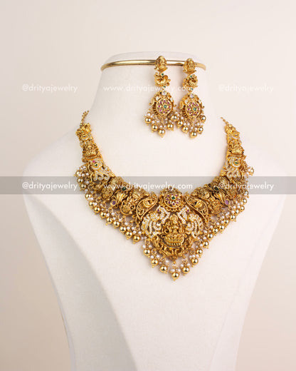 Premium Nakshi Short Necklace Set with Lakshmi Motif