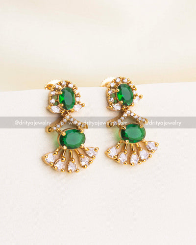 Elegant emerald green CZ short necklace with matching earrings in gold polish finish.